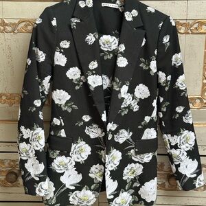 Alice + Olivia Black Floral Blazer and pant suit size 8 jacket 6 pant
